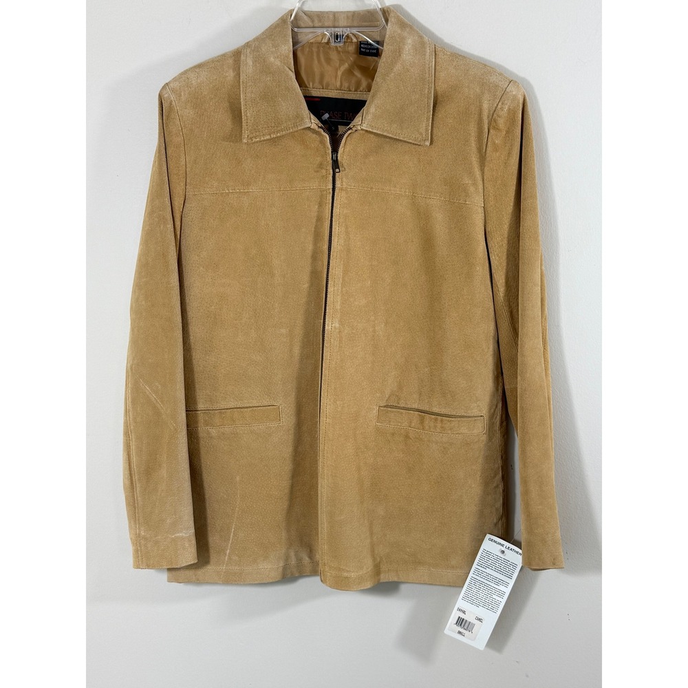 NWT Phase Two Genuine Suede Leather Jacket Women's S Camel Zip Minimalist
